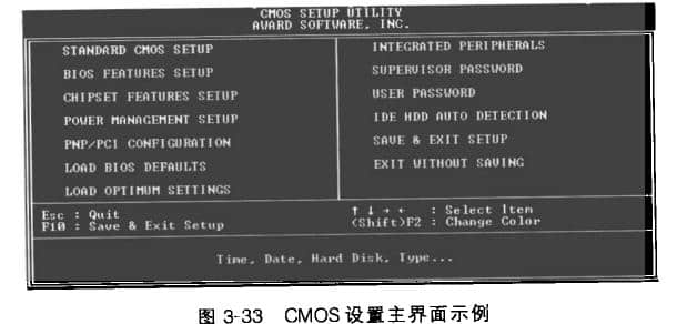 某微机系统的CMOS设置界面