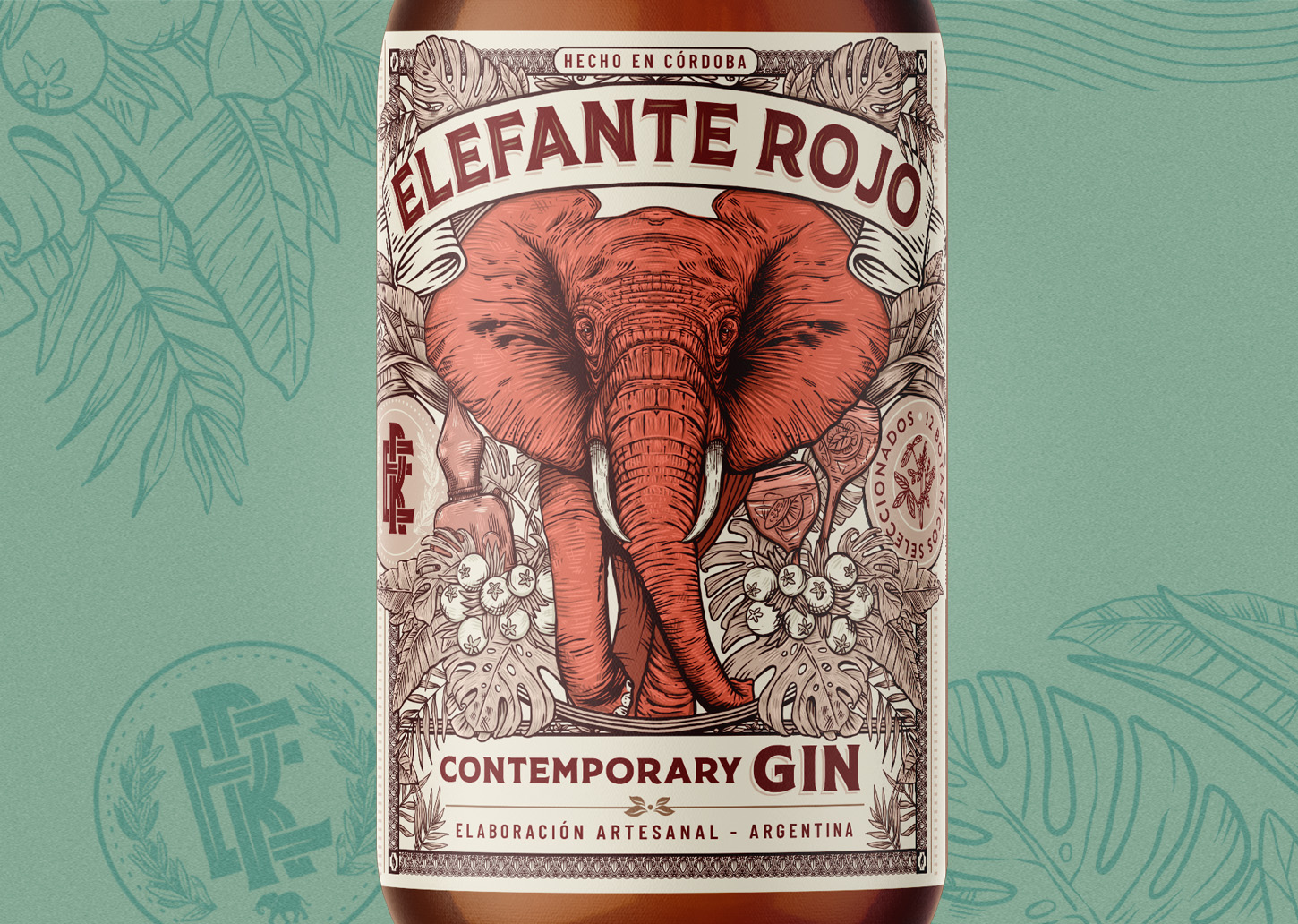 Gin Elefante Rojo杜松子酒包装设计(图5)